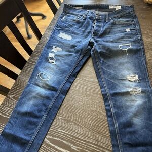 Jack & Jones MIKE Comfort fit Jeans Mens 33x34 Blue Jeans Denim Distressed